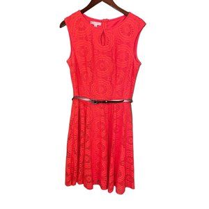 London Times Orange Sleeveless A Line Dress with Lace Overlay Sz 12